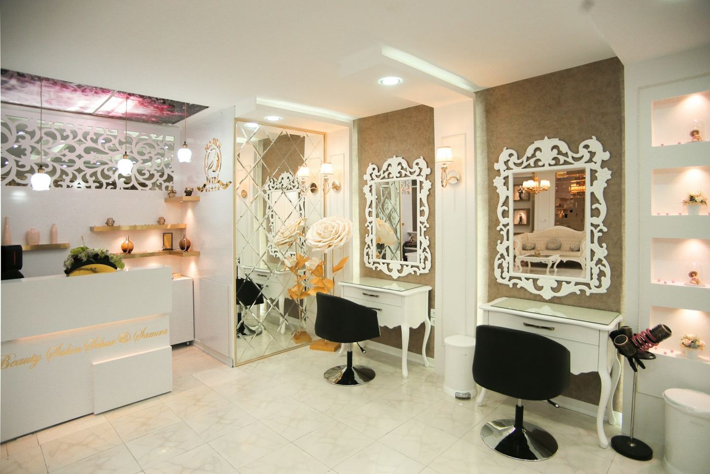 Bright salon interior with styling chairs and mirrors